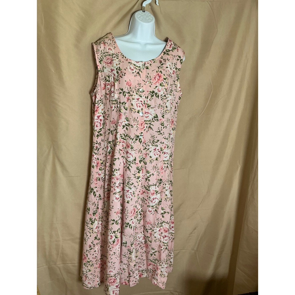 Sara Morgan Floral sundress Womens Large Pink  Button Front Smocked Rayon